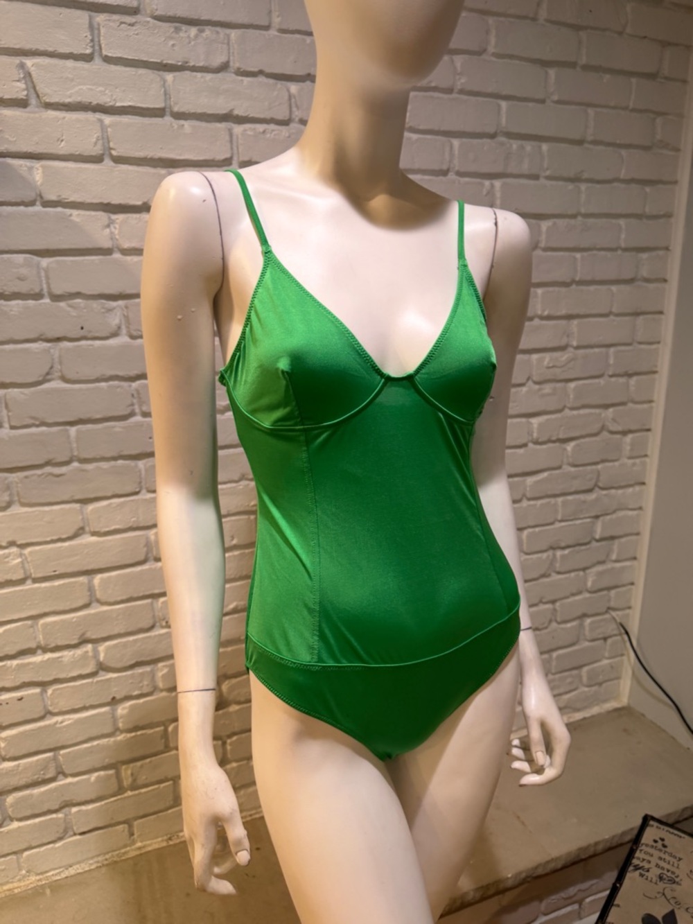 Zara Green Satin Bodysuit Size Large Sleek Strappy Minimal Luxe New with tags